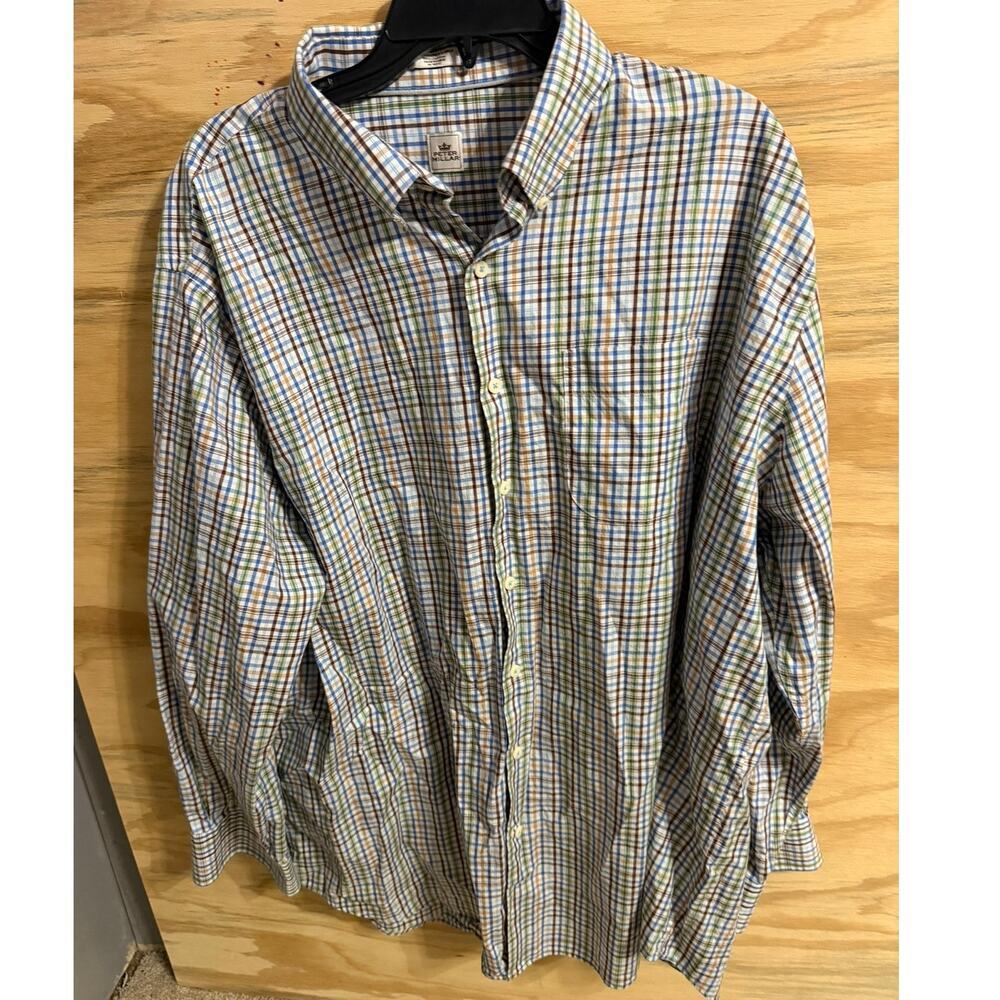 Men's Peter Millar Button‎ Up Shirt 2X Plaid Long Sleeve Casual Preppy